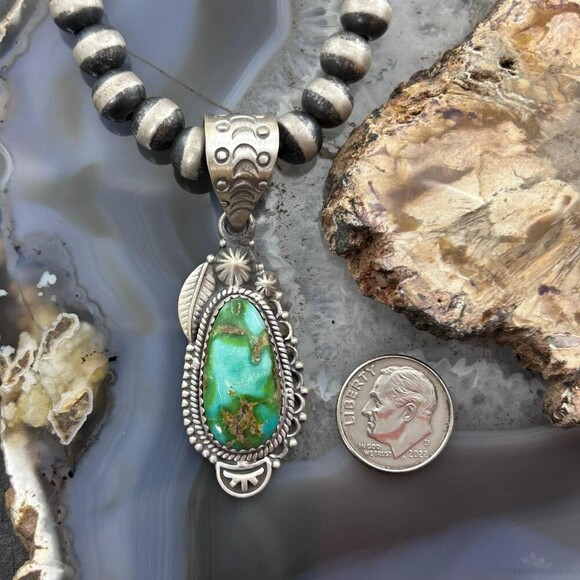 Sterling Southwestern Style Sonora Gold Turquoise Decorated Pendant For Women #1 - Picture 8 of 10